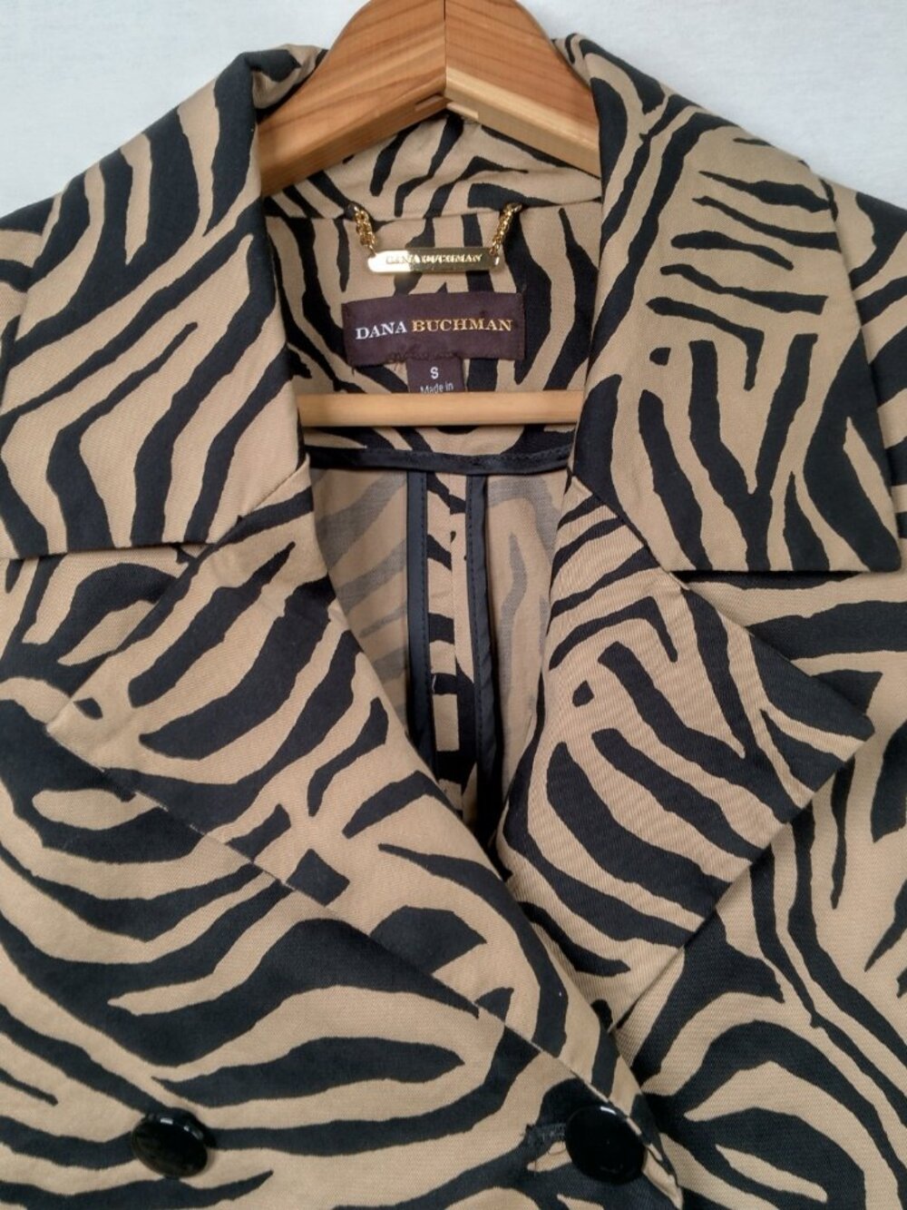 Dana Buchman Jacket Small Long Animal Print Brown Black Zebra Cotton Belt Blazer - Picture 11 of 16